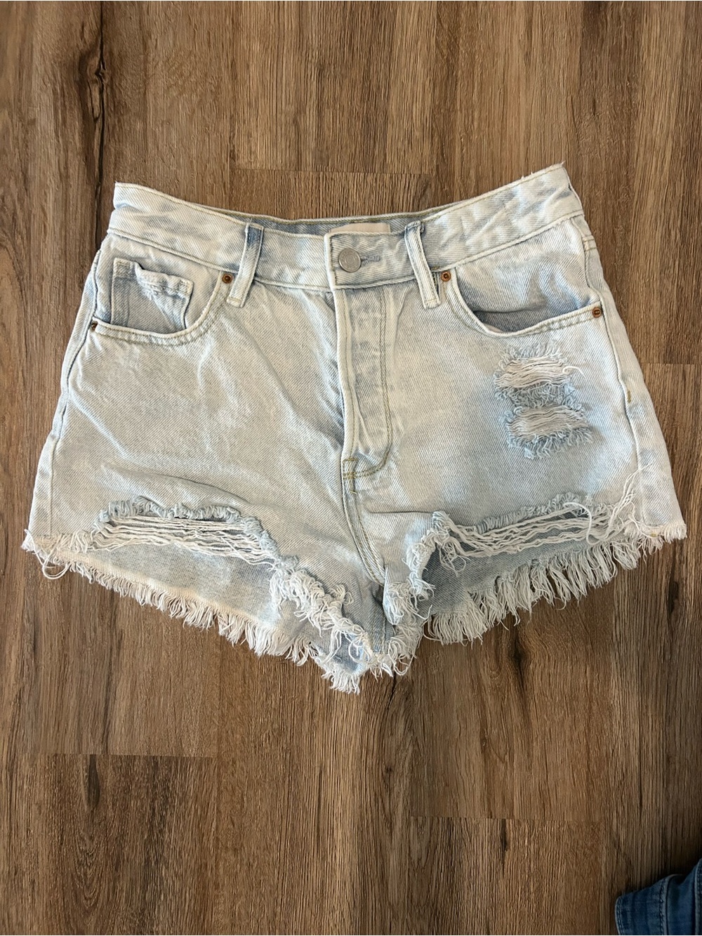 PacSun Light Blue Distressed High-Rise Denim Shorts